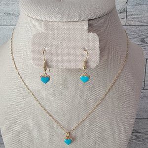 NEW | Dainty Gold and Turquoise Heart Charm Earring and Necklace Set